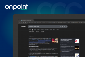 Google search results showing Peaks Electrical ranked for consumer unit installer in Bath