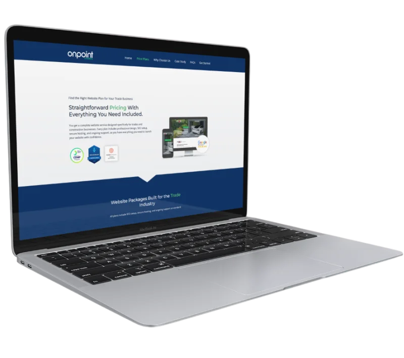 Website displayed on a laptop screen, illustrating the technical side of managing a website.