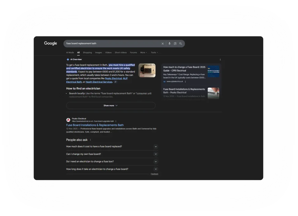 rade business appearing in Google local search results for a service-based query.